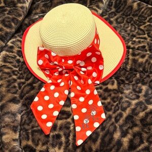 Disney Cream Straw Hat with Red Polka Dot Bow